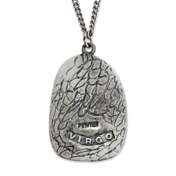 Vintage Pewter Virgo Pendant Necklace Virgin Zodiac Sign 23.75” Long Chain - Picture 4 of 4